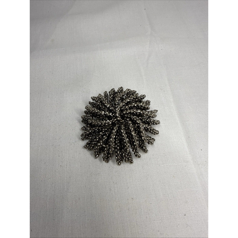 Unique Vintage Abstract Gothic Rope Design Brooch Pin Silver Tone Textured 2"